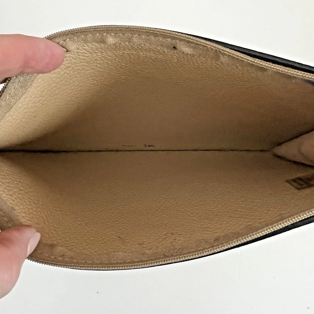 Calvin Klein Tan Faux Leather Zip‎ Pouch Clutch Cosmetic Bag  6.5 x  9.5